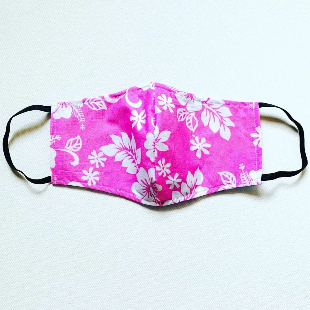 NEW Handmade Hawaiian Hibiscus Print Face Mask in Pink